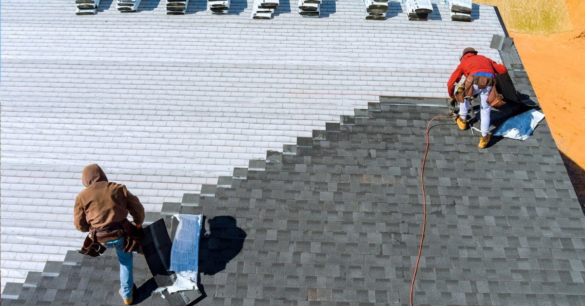 Roofers performing a detailed roof inspection on a Fanwood NJ home